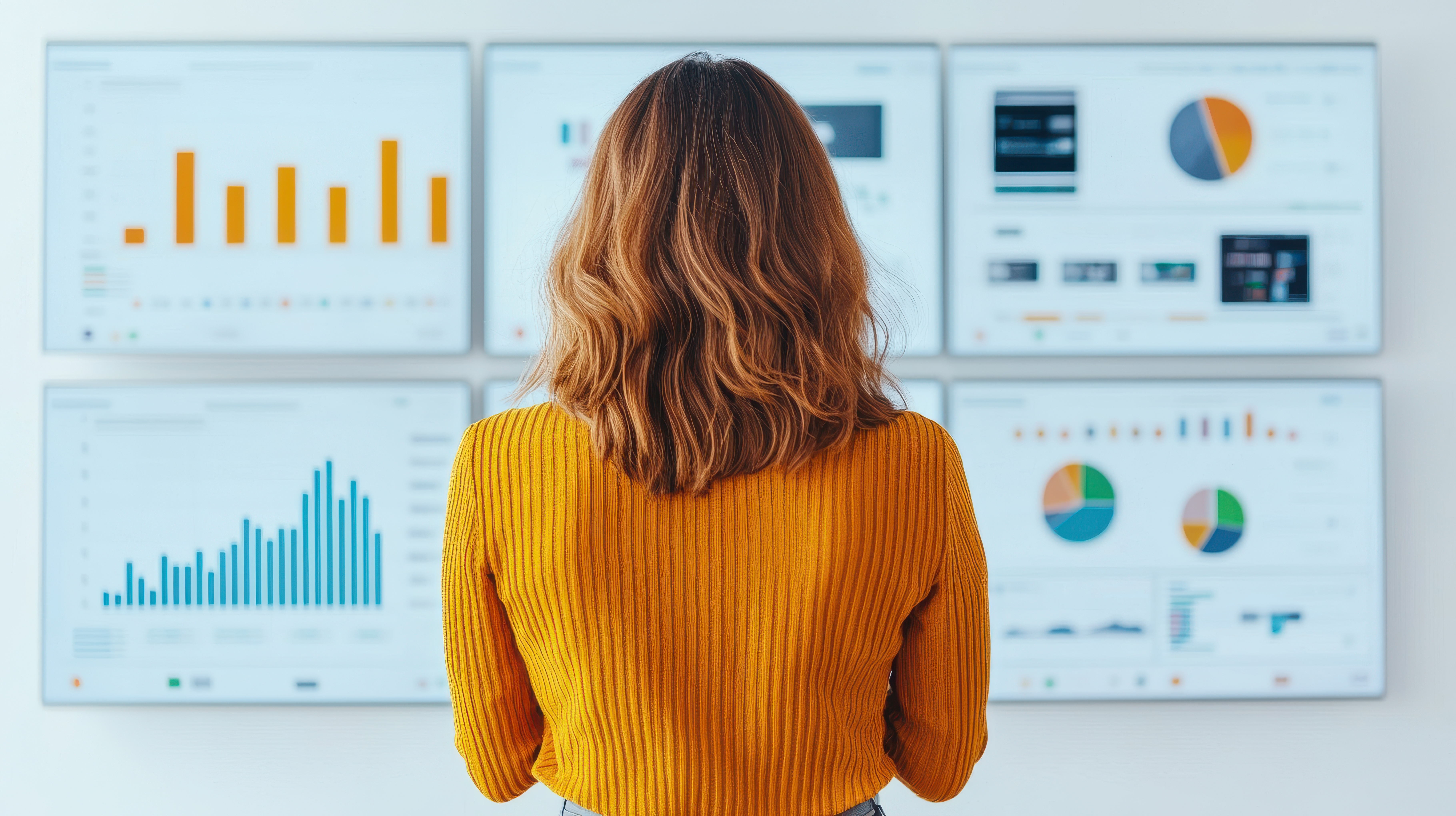 Persona observando paneles de indicadores y dashboards